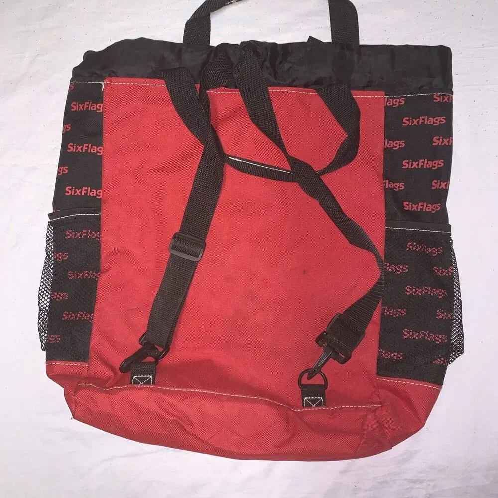Vintage Six Flags Red & Black Tote Bag / Backpack Approximately 17